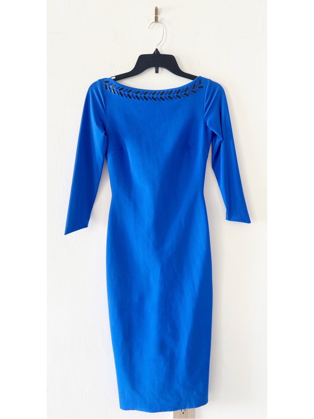 Chiara Boni Made In Italy Blue Boatneck 3/4 Sleeve Fitted Dress Size It 40 / Us4